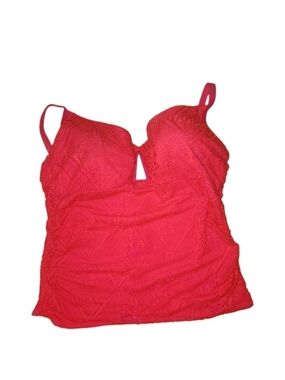 Swim by Cacique  Pink Tankini Swimsuit Top 42F Built In Bra Bottoms Size 20